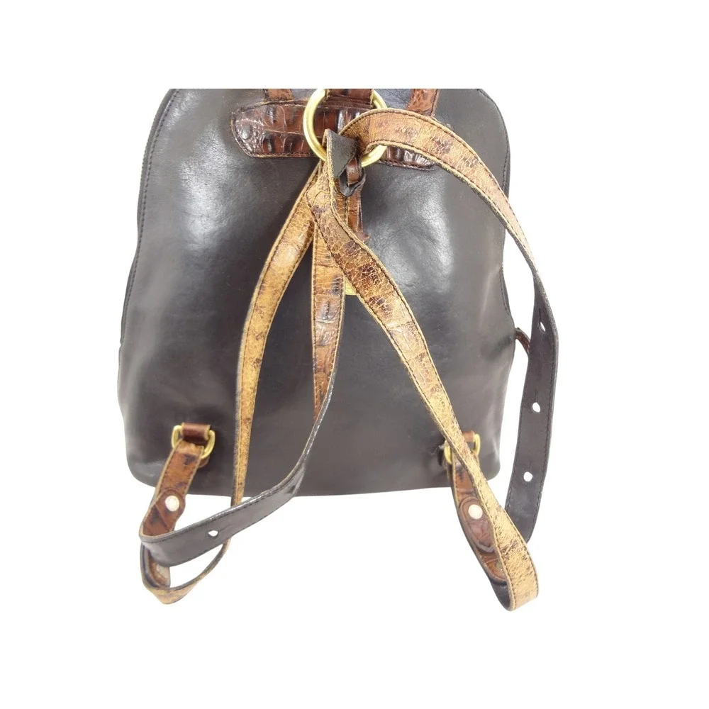 Brahmin Dome Backpack Medium Black Brown Fair Croc Trim Tuscan Collection